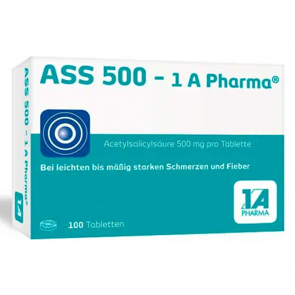 Таблетки от боли и лихорадки с ацетилсалициловой кислотой ASS 500-1A Pharma Tabletten 100 шт 1A Pharma Таблетки от боли и лихорадки с ацетилсалициловой кислотой ASS 500-1A Pharma Tabletten 100 шт 1A Pharma