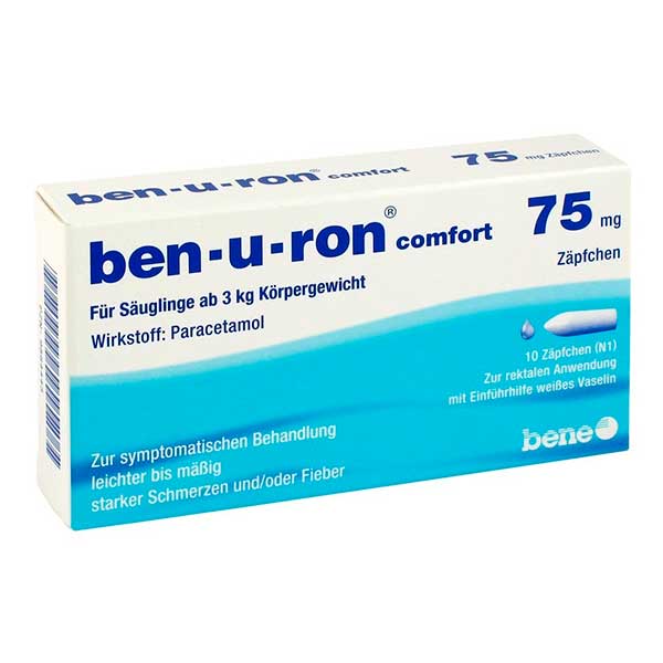 Свечи от боли и лихорадки для детей BEN-U-RON 75 mg Suppositorien 10 шт BEN-U-RON Свечи от боли и лихорадки для детей BEN-U-RON 75 mg Suppositorien 10 шт BEN-U-RON