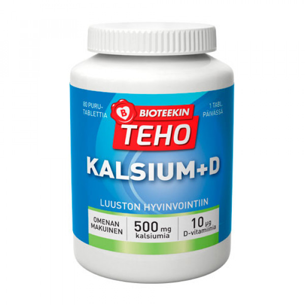 Витамин с кальцием со вкусом яблока Teho Kalsium + D 80 жевательных таблеток Bioteekki Витамин с кальцием со вкусом яблока Teho Kalsium + D 80 жевательных таблеток Bioteekki