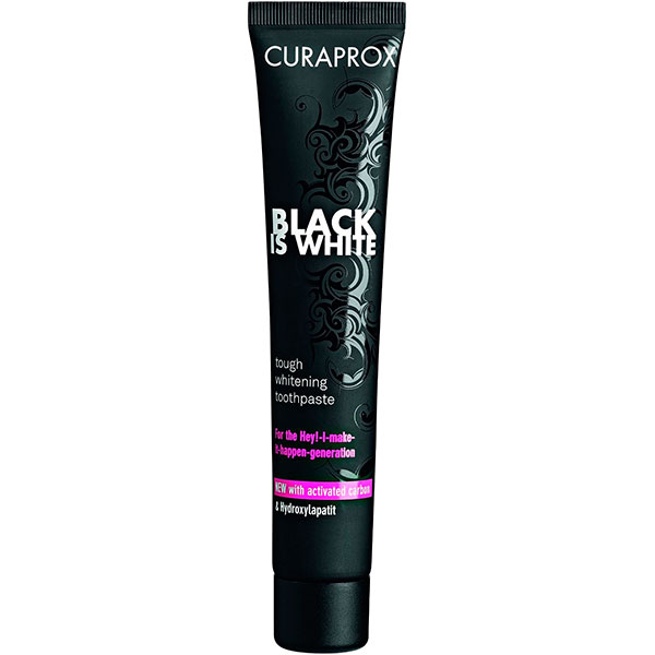 Зубная паста отбеливающая без повреждений эмали CURAPROX Black is White Kohlezahnpasta 90 мл Curaprox Зубная паста отбеливающая без повреждений эмали CURAPROX Black is White Kohlezahnpasta 90 мл Curaprox