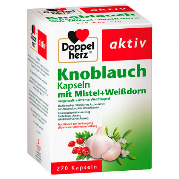 Капсулы с чесноком и боярышником DoppelHerz Knoblauch Mistel Weißdorn 270 шт DoppelHerz Капсулы с чесноком и боярышником DoppelHerz Knoblauch Mistel Weißdorn 270 шт DoppelHerz