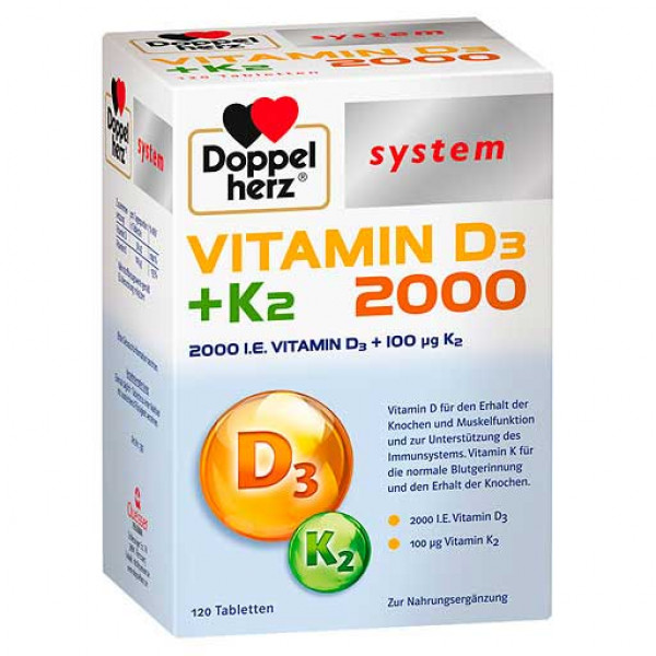 Витамин Д3 DOPPELHERZ Vitamin D3 2000+K2 system Tabletten 120 шт DoppelHerz Витамин Д3 DOPPELHERZ Vitamin D3 2000+K2 system Tabletten 120 шт DoppelHerz