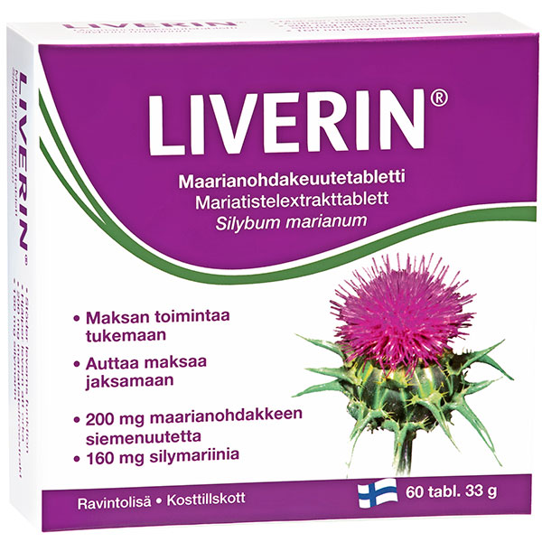 Препарат с силимарином 160 мг для поддержки функции печени Liverin 60 таблеток Hankintatukku Препарат с силимарином 160 мг для поддержки функции печени Liverin 60 таблеток Hankintatukku