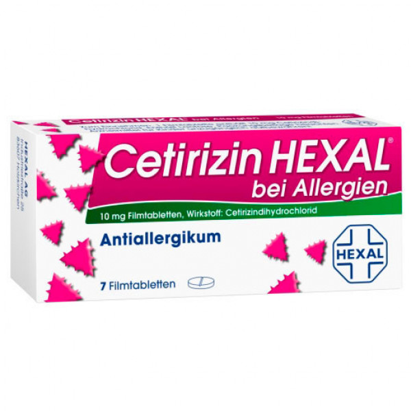 Таблетки от аллергии с цетиризин дигидрохлоридом CETIRIZIN HEXAL Filmtabletten bei Allergien 7 шт HEXAL Таблетки от аллергии с цетиризин дигидрохлоридом CETIRIZIN HEXAL Filmtabletten bei Allergien 7 шт HEXAL