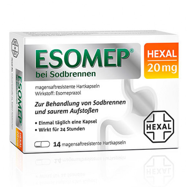 Капсулы от изжоги ESOMEP HEXAL bei Sodbrennen 20 mg magensaftr.Hkp 14 шт HEXAL Капсулы от изжоги ESOMEP HEXAL bei Sodbrennen 20 mg magensaftr.Hkp 14 шт HEXAL