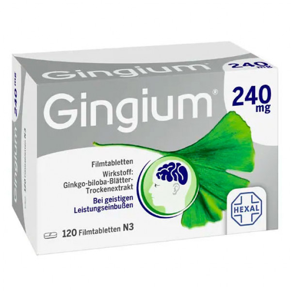 Таблетки с экстрактом листьев гинкго GINGIUM 240 mg Filmtabletten 120 шт HEXAL Таблетки с экстрактом листьев гинкго GINGIUM 240 mg Filmtabletten 120 шт HEXAL