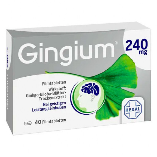 Таблетки с экстрактом листьев гинкго GINGIUM 240 mg Filmtabletten 40 шт HEXAL Таблетки с экстрактом листьев гинкго GINGIUM 240 mg Filmtabletten 40 шт HEXAL