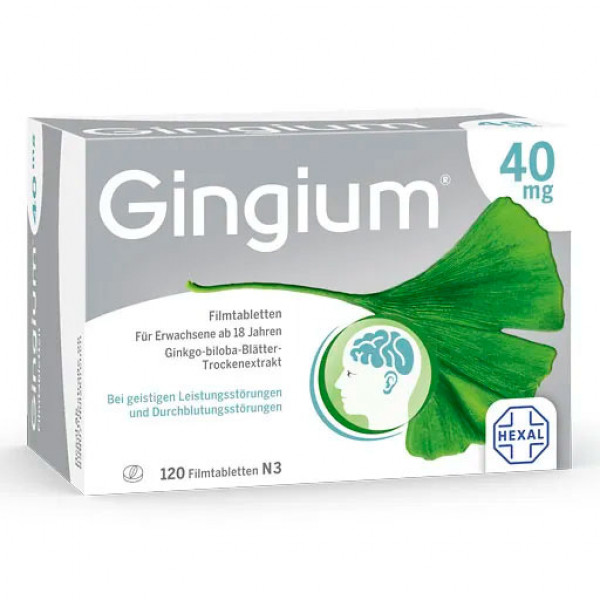 Таблетки с экстрактом листьев гинкго GINGIUM 40 mg Filmtabletten 120 шт HEXAL Таблетки с экстрактом листьев гинкго GINGIUM 40 mg Filmtabletten 120 шт HEXAL