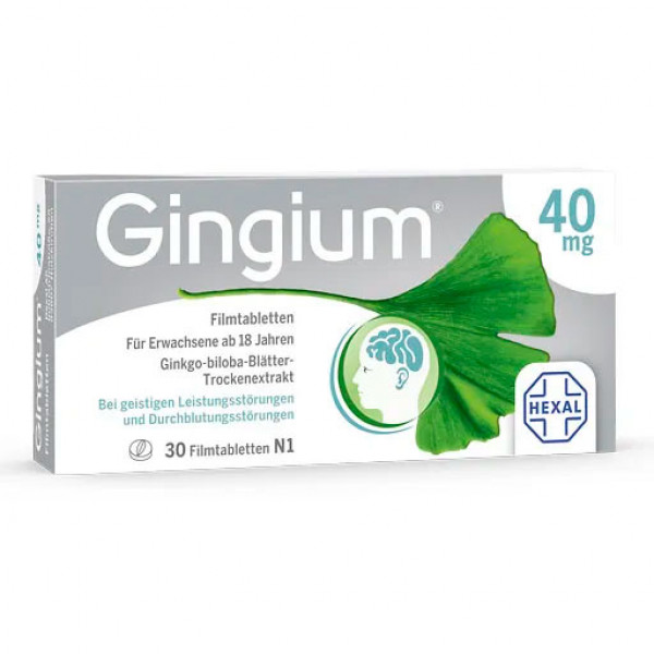 Таблетки с экстрактом листьев гинкго GINGIUM 40 mg Filmtabletten 30 шт HEXAL Таблетки с экстрактом листьев гинкго GINGIUM 40 mg Filmtabletten 30 шт HEXAL