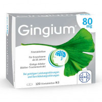 Таблетки с экстрактом листьев гинкго GINGIUM 80 mg Filmtabletten 120 шт HEXAL Таблетки с экстрактом листьев гинкго GINGIUM 80 mg Filmtabletten 120 шт HEXAL
