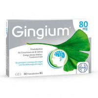 Таблетки с экстрактом листьев гинкго GINGIUM 80 mg Filmtabletten 30 шт HEXAL Таблетки с экстрактом листьев гинкго GINGIUM 80 mg Filmtabletten 30 шт HEXAL