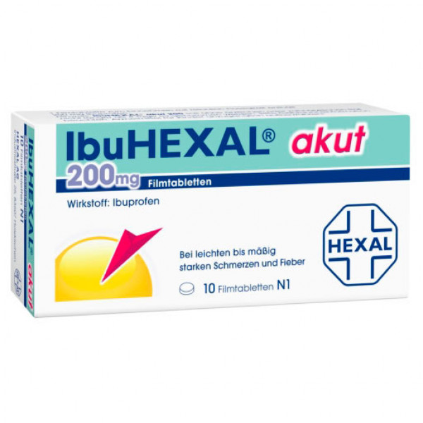 Таблетки жаропонижающие и обезболивающие IBUHEXAL akut 200 Filmtabletten 10 шт HEXAL Таблетки жаропонижающие и обезболивающие IBUHEXAL akut 200 Filmtabletten 10 шт HEXAL