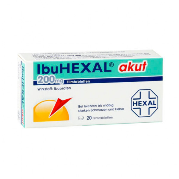 Таблетки жаропонижающие и обезболивающие IBUHEXAL akut 200 Filmtabletten 20 HEXAL Таблетки жаропонижающие и обезболивающие IBUHEXAL akut 200 Filmtabletten 20 HEXAL