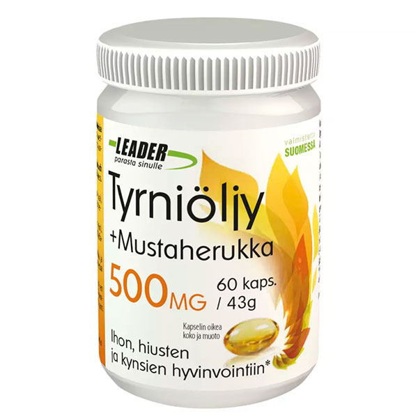 Витамины с облепихой и черной смородиной Tyrniöljy + Mustaherukka 500 mg 60 капсул Leader Витамины с облепихой и черной смородиной Tyrniöljy + Mustaherukka 500 mg 60 капсул Leader