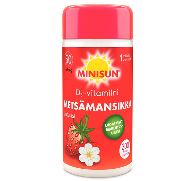 Витамин Д с земляничным вкусом METSAMANSIKKA 50 мкг жевательные таблетка 200 шт Minisun Витамин Д с земляничным вкусом METSAMANSIKKA 50 мкг жевательные таблетка 200 шт Minisun