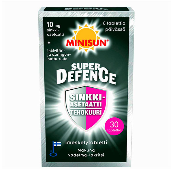 Витамин с цинком Minisun Super Defence Sinkki-asetaatti tehokuuri - Vadelma-lakritsi 30 таблеток Minisun Витамин с цинком Minisun Super Defence Sinkki-asetaatti tehokuuri - Vadelma-lakritsi 30 таблеток Minisun