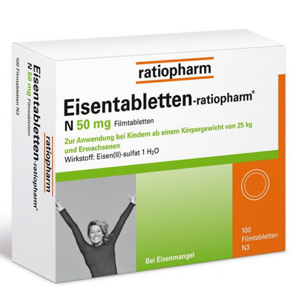 Таблетки при дефиците железа EISENTABLETTEN-ratiopharm N 50 mg Filmtabletten 100 шт RatioPharm Таблетки при дефиците железа EISENTABLETTEN-ratiopharm N 50 mg Filmtabletten 100 шт RatioPharm