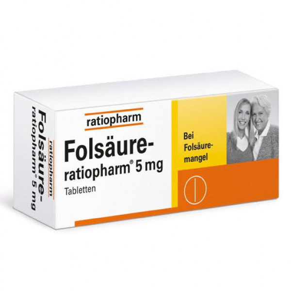 При дефиците фолиевой кислоты FOLSÄURE-RATIOPHARM 5 mg Tabletten 100 шт RatioPharm При дефиците фолиевой кислоты FOLSÄURE-RATIOPHARM 5 mg Tabletten 100 шт RatioPharm