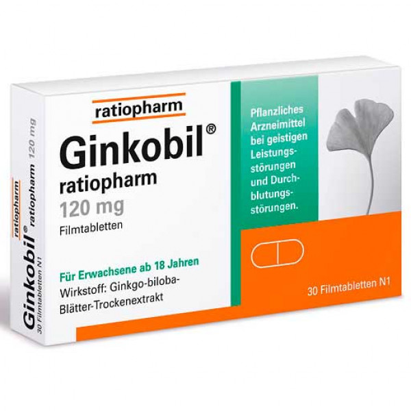 Таблетки для улучшения концентрации и памяти GINKOBIL-ratiopharm 120 mg Filmtabletten 30 шт RatioPharm Таблетки для улучшения концентрации и памяти GINKOBIL-ratiopharm 120 mg Filmtabletten 30 шт RatioPharm