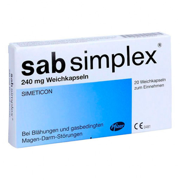 Капсулы от метеоризма SAB simplex 240 mg Weichkapseln 20 шт Sab Simplex Капсулы от метеоризма SAB simplex 240 mg Weichkapseln 20 шт Sab Simplex