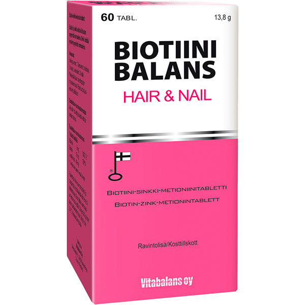 Витамины с биотином для ногтей и волос Biotiini Balans Hair&Nail 60 таблеток Vitabalans Витамины с биотином для ногтей и волос Biotiini Balans Hair&Nail 60 таблеток Vitabalans