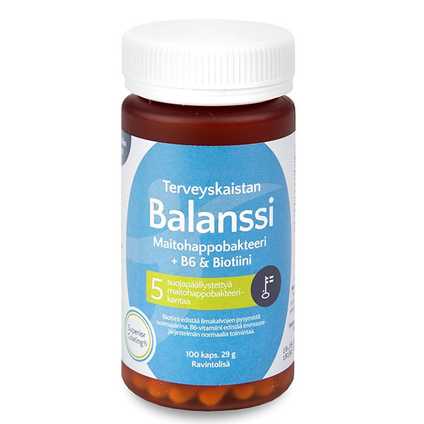 Витамины Balanssi с молочно-кислыми бактериями + B6 + Biotin 100 капсул Terveyskaista Витамины Balanssi с молочно-кислыми бактериями + B6 + Biotin 100 капсул Terveyskaista
