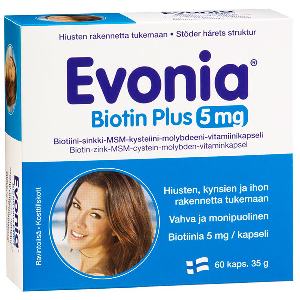 Витамины Evonia Biotin Plus 5 мг для волос и ногтей 60 капсул Hankintatukku Витамины Evonia Biotin Plus 5 мг для волос и ногтей 60 капсул Hankintatukku