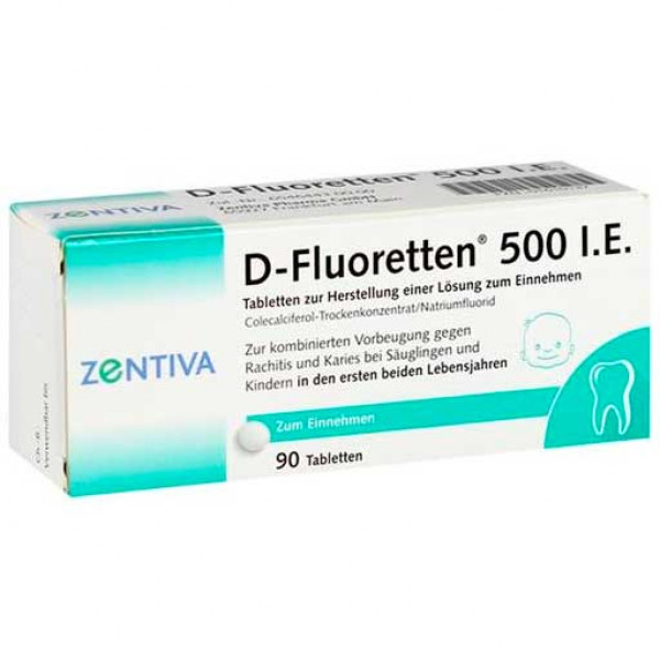 Таблетки для детей от кариеса и рахита D FLUORETTEN 500 Tabletten 90 шт Zentiva Pharma Таблетки для детей от кариеса и рахита D FLUORETTEN 500 Tabletten 90 шт Zentiva Pharma
